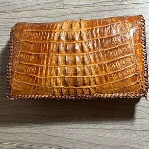 Elegant Brown Crocodile Leather Clutch